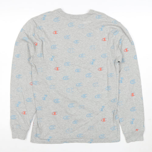 Champion Women's Grey Long Sleeve Cotton Logo T-Shirt Small