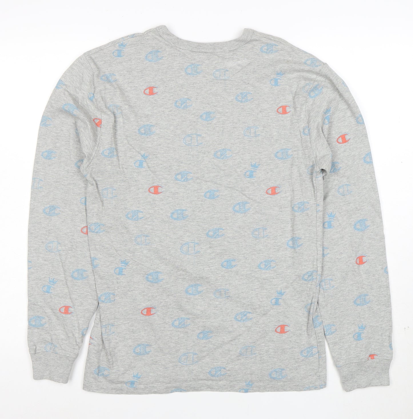Champion Women's Grey Long Sleeve Cotton Logo T-Shirt Small
