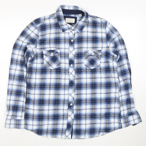 Weatherproof Mens Blue Check Flannel Long Sleeve Button-Up Shirt L
