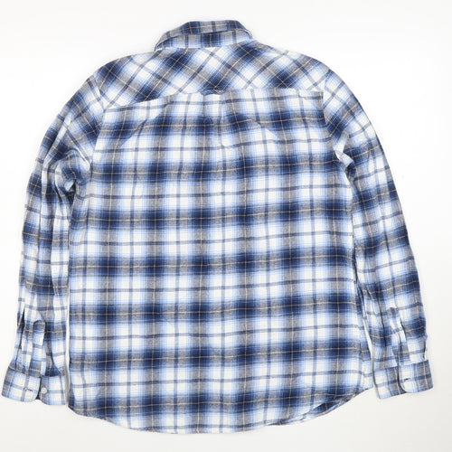 Weatherproof Mens Blue Check Flannel Long Sleeve Button-Up Shirt L