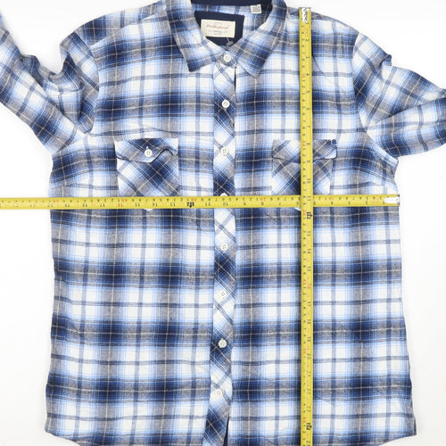 Weatherproof Mens Blue Check Flannel Long Sleeve Button-Up Shirt L