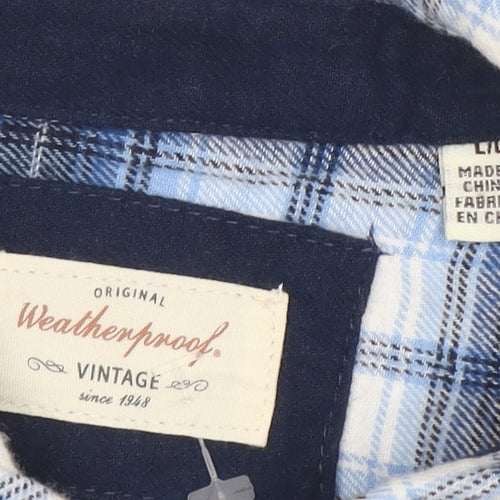 Weatherproof Mens Blue Check Flannel Long Sleeve Button-Up Shirt L