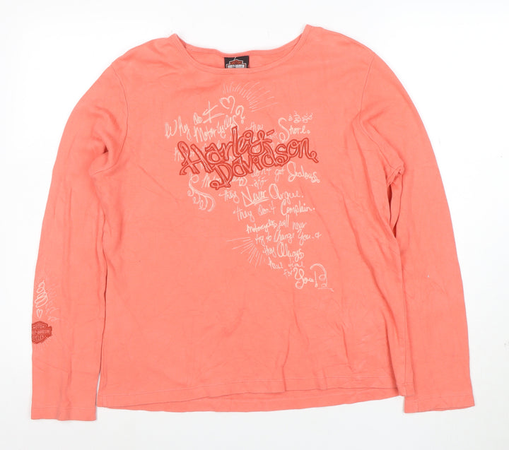 Harley-Davidson Womens Orange XL Long Sleeve Cotton T-Shirt