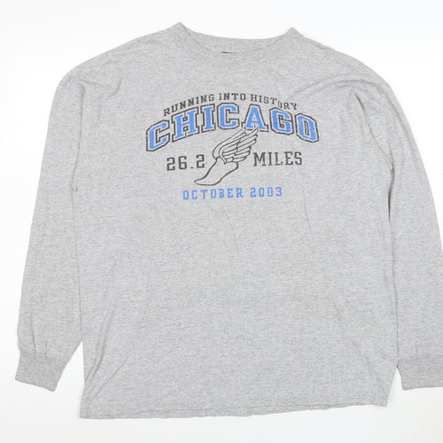 Reebok Men’s Grey Chicago Marathon 2003 Long Sleeve Sports T-Shirt L
