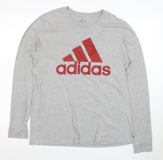 adidas Men's Grey Long Sleeve Amplifier Logo T-Shirt Size L