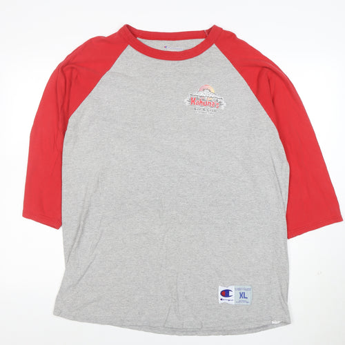 Champion Unisex Grey & Red Raglan 3/4 Sleeve Cotton T-Shirt XL