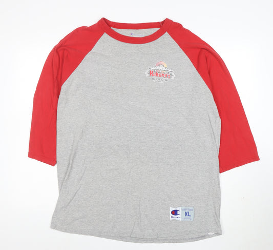 Champion Unisex Grey & Red Raglan 3/4 Sleeve Cotton T-Shirt XL