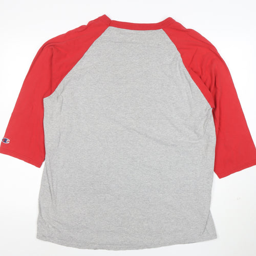 Champion Unisex Grey & Red Raglan 3/4 Sleeve Cotton T-Shirt XL