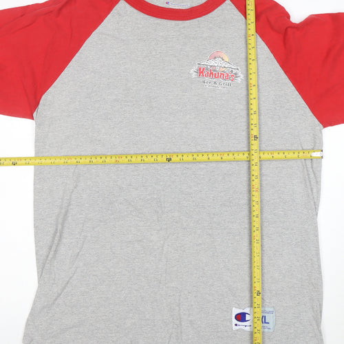 Champion Unisex Grey & Red Raglan 3/4 Sleeve Cotton T-Shirt XL