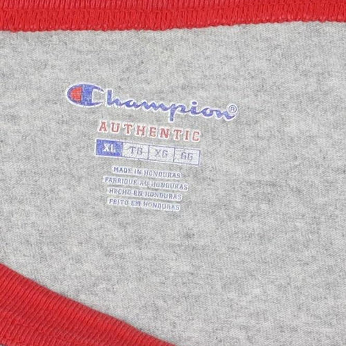 Champion Unisex Grey & Red Raglan 3/4 Sleeve Cotton T-Shirt XL