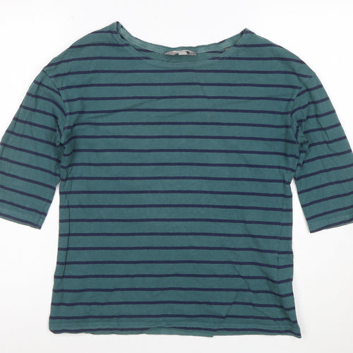 Mountain Warehouse Women Green Striped 3/4 Sleeve Cotton T-Shirt UK 8