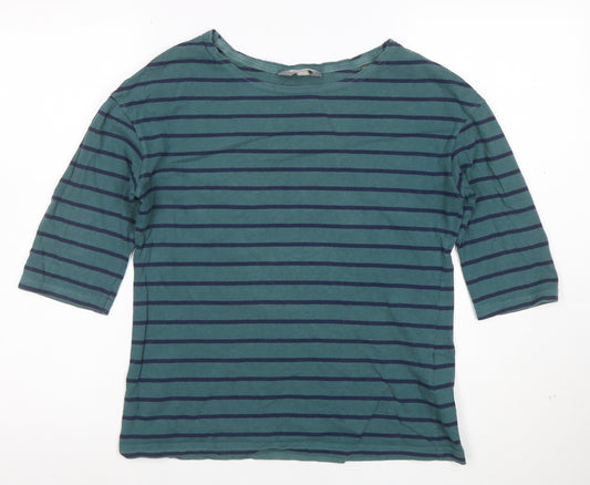 Mountain Warehouse Women Green Striped 3/4 Sleeve Cotton T-Shirt UK 8
