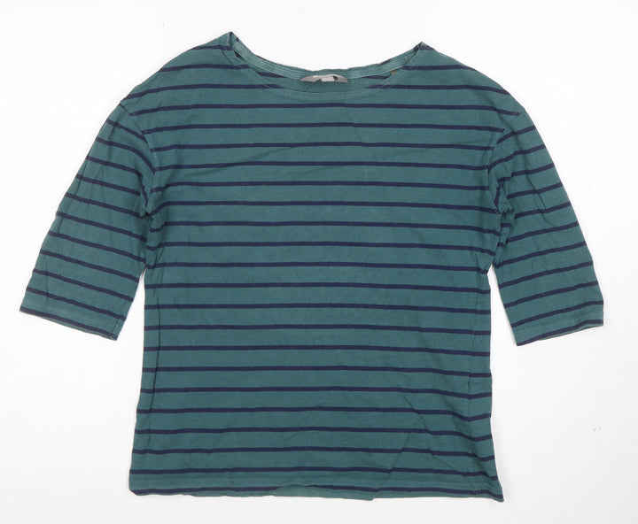 Mountain Warehouse Women Green Striped 3/4 Sleeve Cotton T-Shirt UK 8