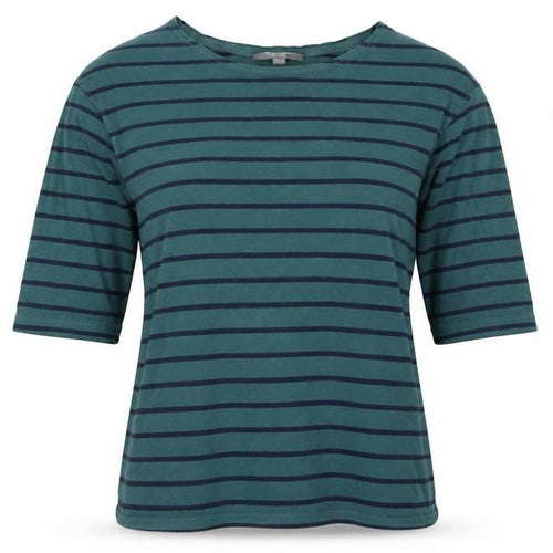 Mountain Warehouse Women Green Striped 3/4 Sleeve Cotton T-Shirt UK 8