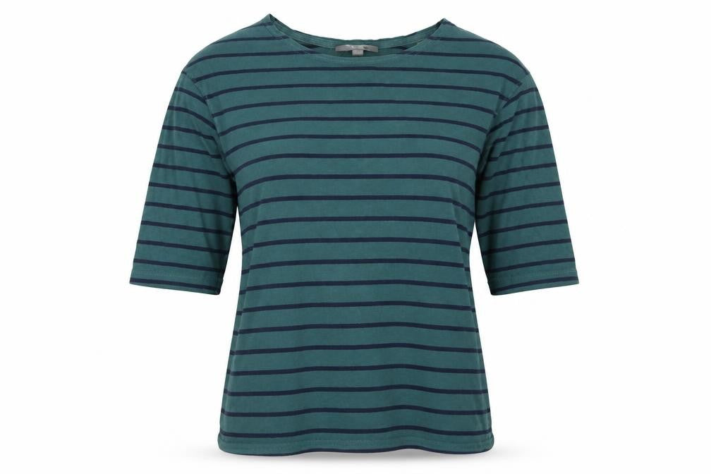 Mountain Warehouse Women Green Striped 3/4 Sleeve Cotton T-Shirt UK 8