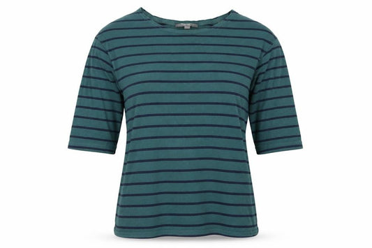 Front view of Mountain Warehouse Women Green Striped 3/4 Sleeve Cotton T-Shirt UK 8