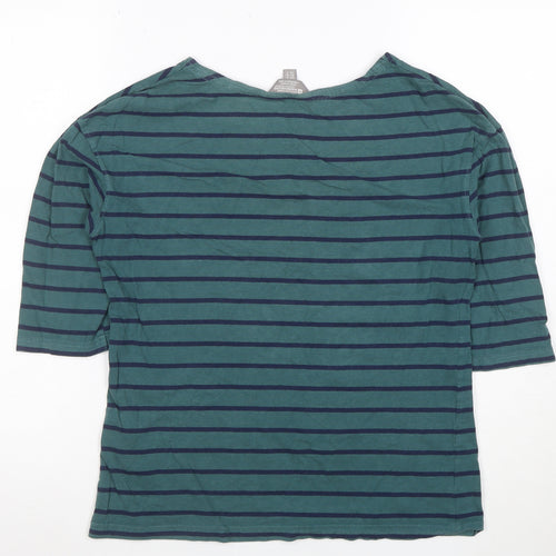 Mountain Warehouse Women Green Striped 3/4 Sleeve Cotton T-Shirt UK 8