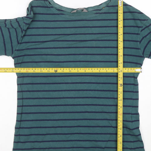 Mountain Warehouse Women Green Striped 3/4 Sleeve Cotton T-Shirt UK 8