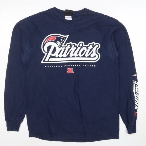 Team Apparel Men's Blue Patriots Long Sleeve Cotton T-Shirt Size M