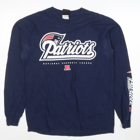 Team Apparel Men's Blue Patriots Long Sleeve Cotton T-Shirt Size M