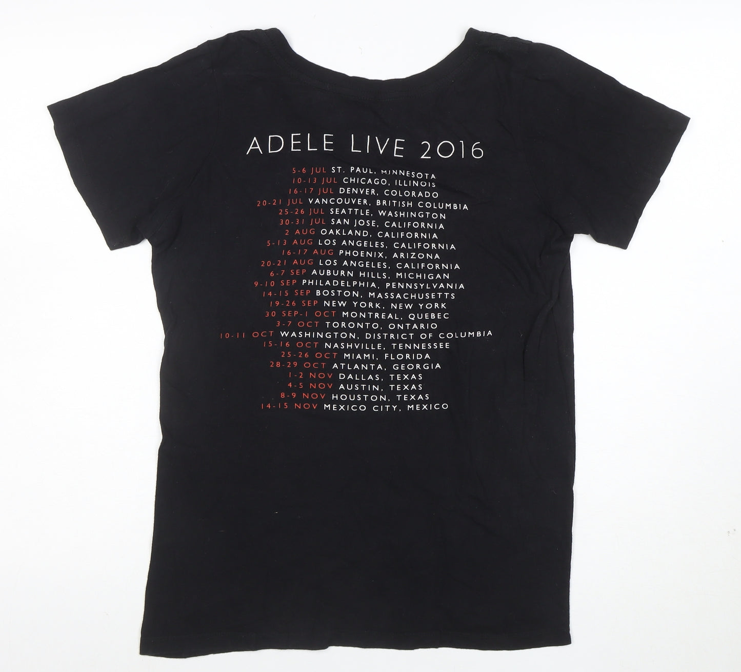 Adele Womens Black Live 2016 Tour Short Sleeve Cotton T-Shirt Size S