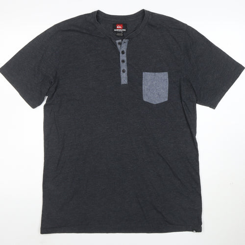Quiksilver Men’s Grey Henley Short Sleeve T-Shirt Size L