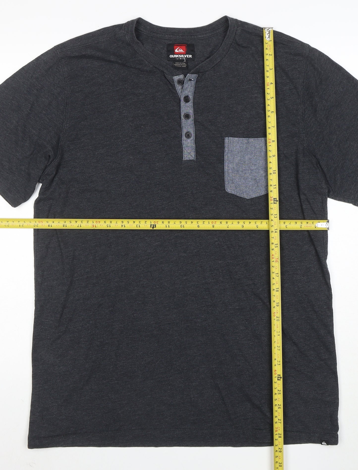 Quiksilver Men’s Grey Henley Short Sleeve T-Shirt Size L