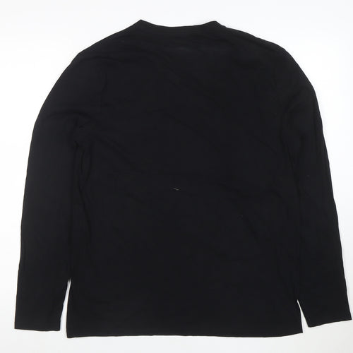 Guess Men's Black Long Sleeve Logo Cotton T-Shirt Medium