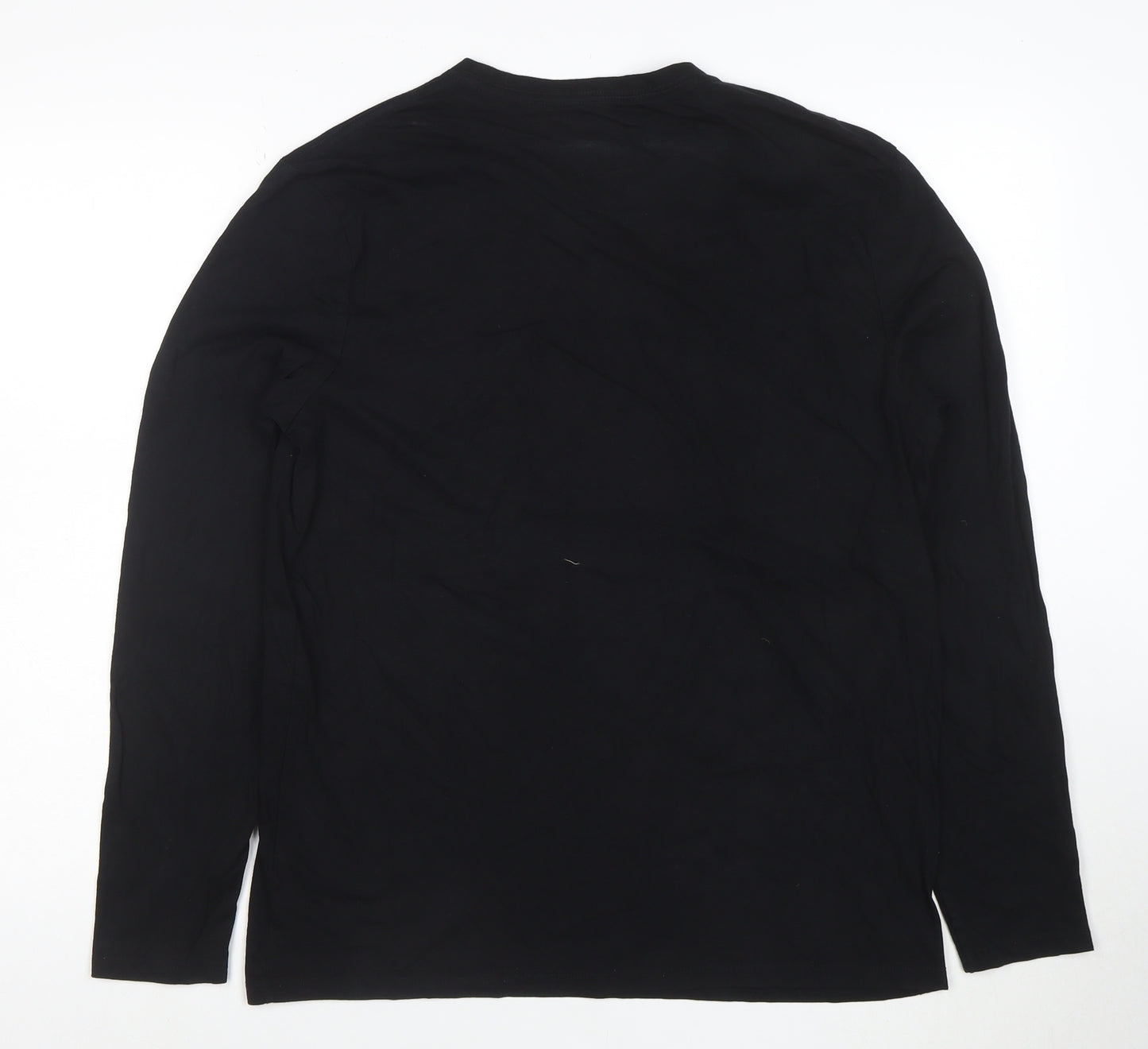 Guess Men's Black Long Sleeve Logo Cotton T-Shirt Medium