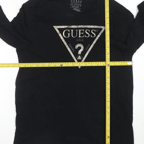 Guess Men's Black Long Sleeve Logo Cotton T-Shirt Medium