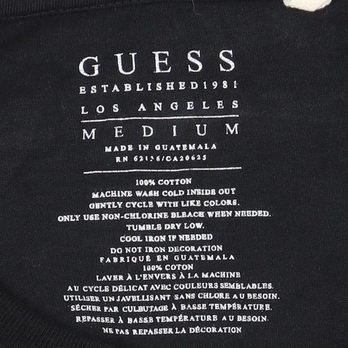Guess Men's Black Long Sleeve Logo Cotton T-Shirt Medium