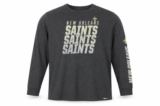 Front view of Majestic Men’s Grey New Orleans Saints Long Sleeve T-Shirt XL