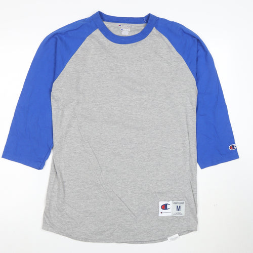 Champion Women's Grey Blue Raglan 3/4 Sleeve T-Shirt Size M