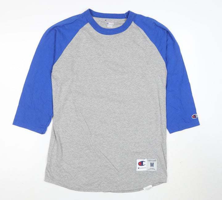 Champion Women's Grey Blue Raglan 3/4 Sleeve T-Shirt Size M
