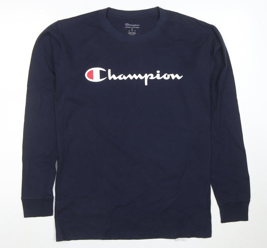 Champion Men's Blue Long Sleeve Crew Neck Sports T-Shirt M