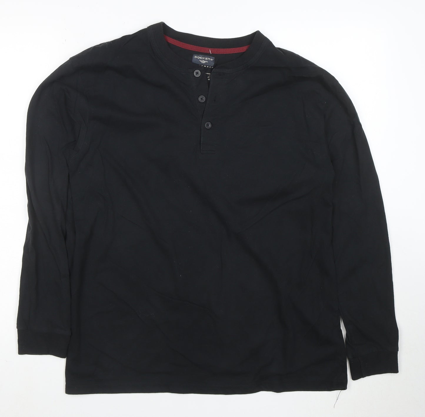 Dockers Men Black Long Sleeve Henley T-Shirt Size M Regular Fit