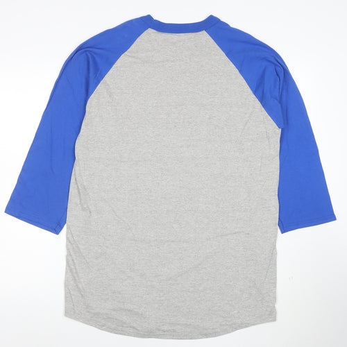 Champion Women Grey Blue Raglan 3/4 Sleeve Basic T-Shirt L