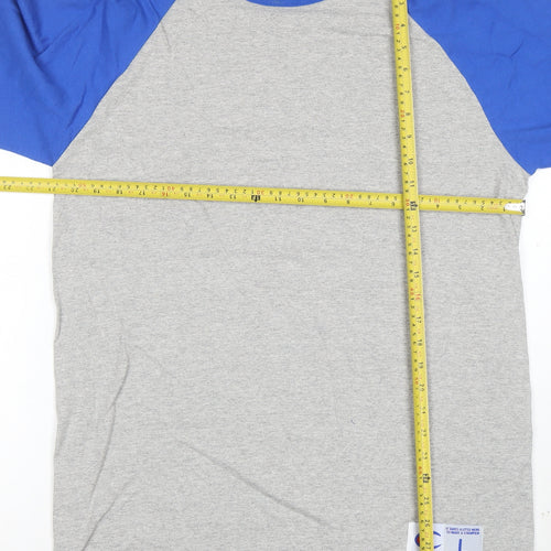 Champion Women Grey Blue Raglan 3/4 Sleeve Basic T-Shirt L