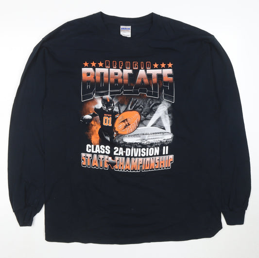 Gildan Men's Black Long Sleeve Refugio Bobcats Graphic T-Shirt Size L