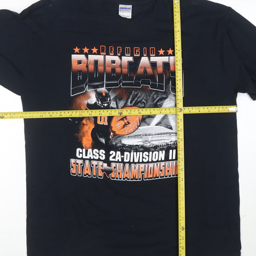 Gildan Men's Black Long Sleeve Refugio Bobcats Graphic T-Shirt Size L