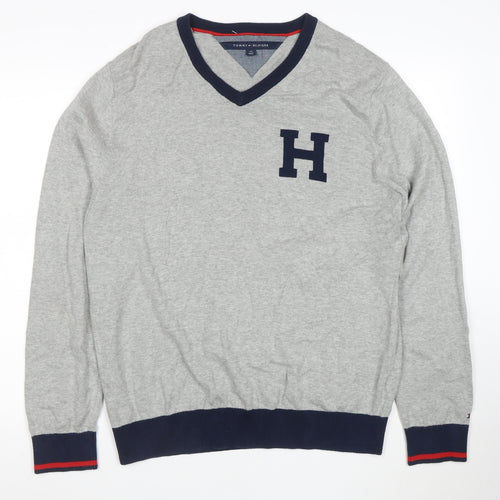 Tommy Hilfiger Men’s Grey V-Neck Cotton Jumper Size L