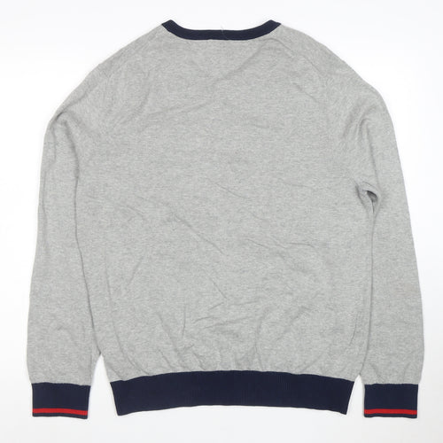 Tommy Hilfiger Men’s Grey V-Neck Cotton Jumper Size L