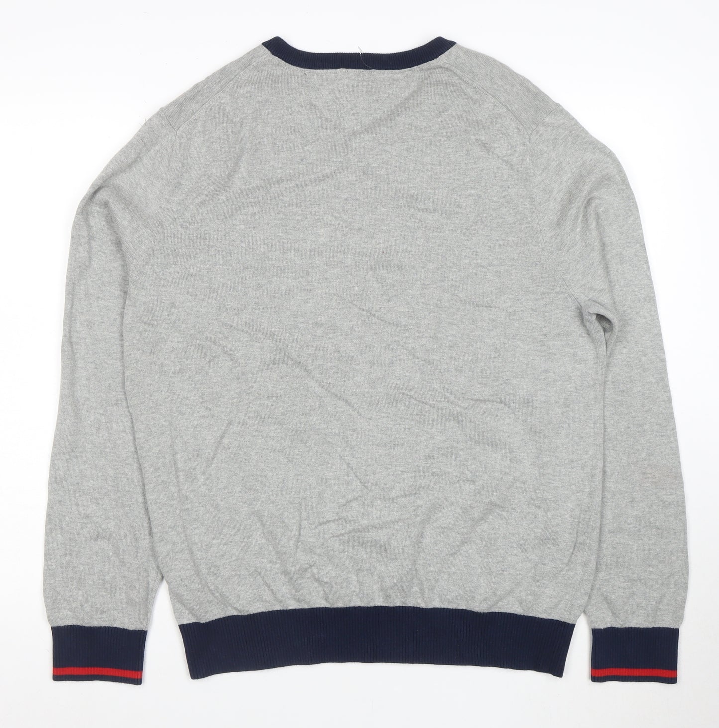 Tommy Hilfiger Men’s Grey V-Neck Cotton Jumper Size L