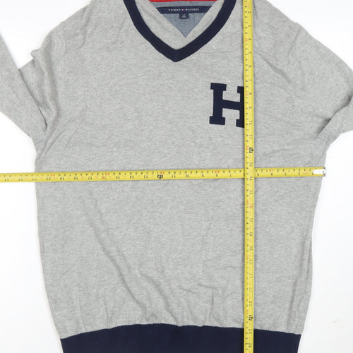Tommy Hilfiger Men’s Grey V-Neck Cotton Jumper Size L