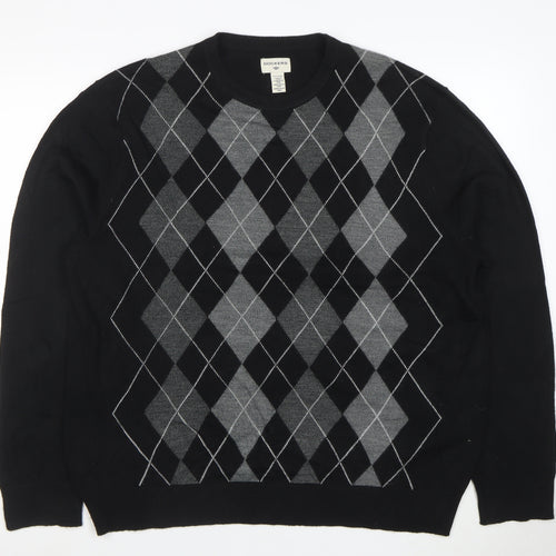 Dockers Men's Black Argyle Crew Neck Acrylic Jumper XL