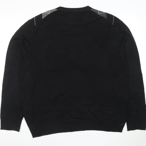 Dockers Men's Black Argyle Crew Neck Acrylic Jumper XL