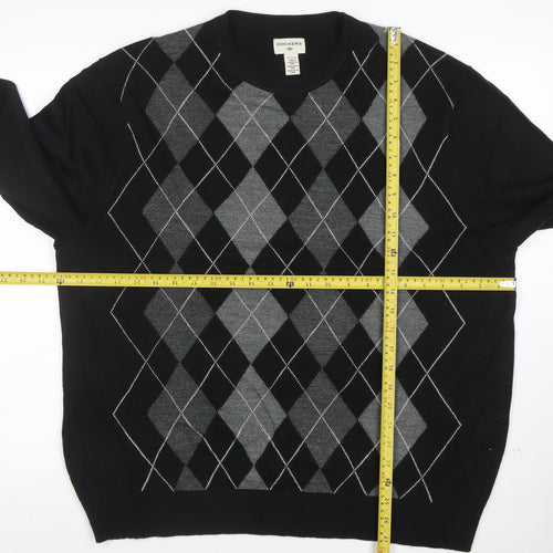 Dockers Men's Black Argyle Crew Neck Acrylic Jumper XL