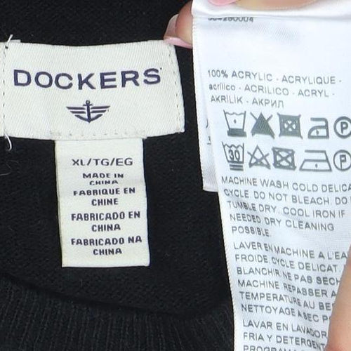 Dockers Men's Black Argyle Crew Neck Acrylic Jumper XL