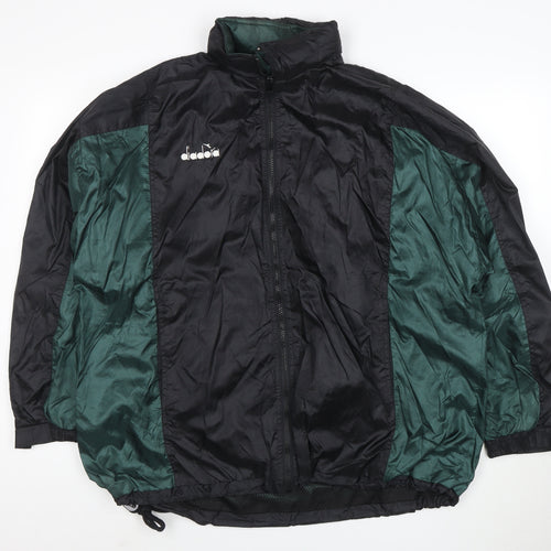 Diadora Women’s Green Black Nylon Windbreaker Jacket L Vintage Retro
