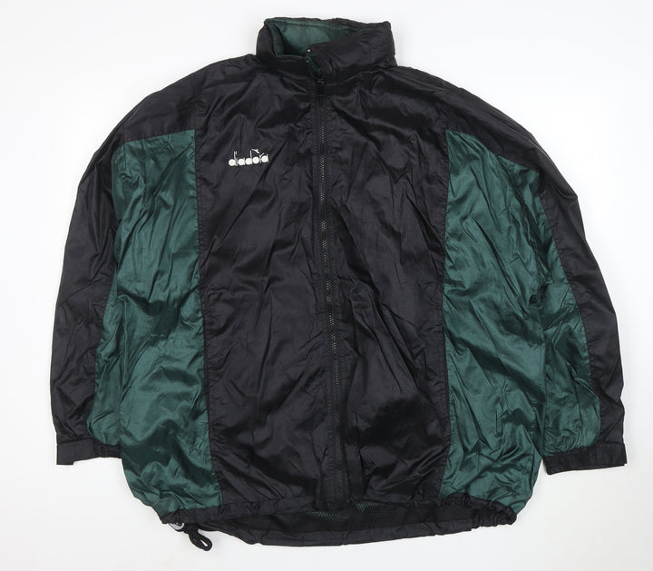 Diadora Women’s Green Black Nylon Windbreaker Jacket L Vintage Retro